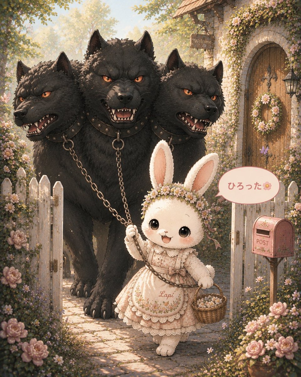 tamausa_m's tweet photo. (1/4)
🐰ラピ日記 #12
『ラピ、ケルベロスをひろった。』
#AIart #Storybook #RabbitArt #FantasyArt #ラピ日記 https://t.co/SXRVtIDPKn
