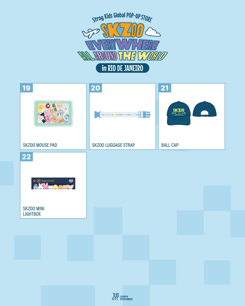 shoyoskz's tweet photo. skzoo everywhere all around the world pop-up in RIO DE JANEIRO offline merch line-up + LATAM exclusive merch

• skzoo secret toy ver. is sale offline!!
• skzoo latam exclusive ver. is online only!!

• skzoo acrylic magnet holder, travel pouch, mouse pad, luggage strap and lightbox are all NEW PRODUCTS!!