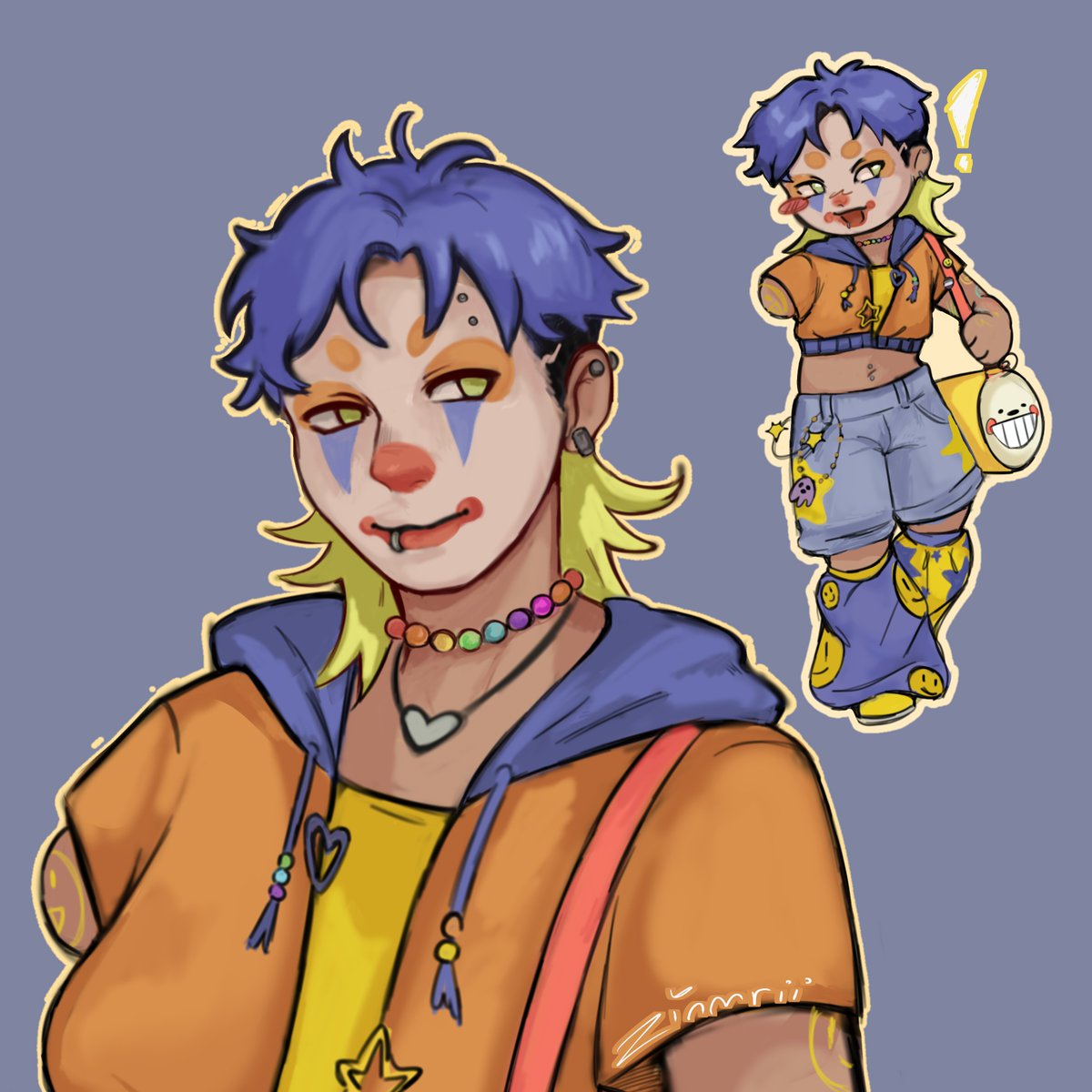 zinmrii's tweet photo. Art trade with @0winnn__ 
Thank you!! 

I loveee colorful clown ocs so i need to draw him!! https://t.co/OxT0moXpAv