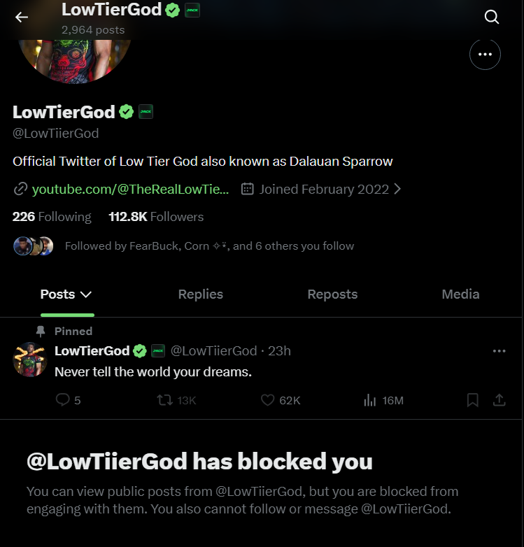 notlinked2aaron's tweet photo. LOW TIER GOD HAS ME BLOCKED????? https://t.co/clLRC4MsLE