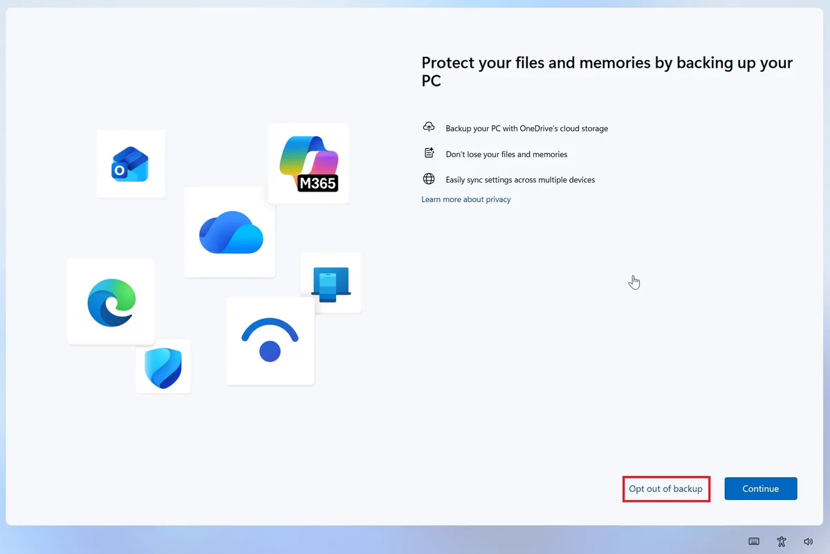 Opt out of backup of OneDrive for Windows 11