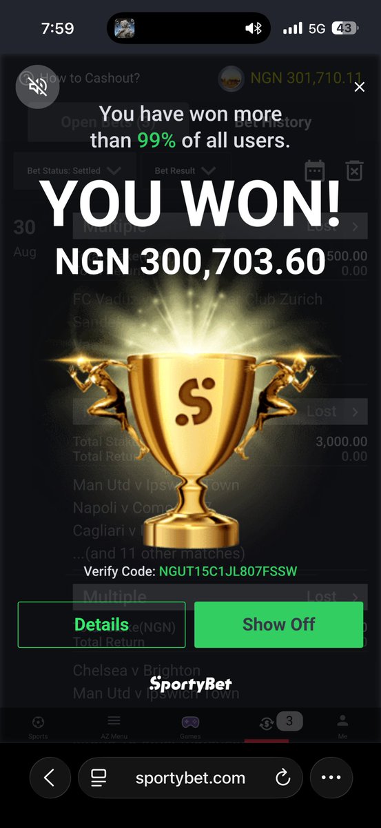blesskizzy7's tweet photo. @SportyBet You guys are big thief I won this ticket, why did you minus my account and take the 300k I won ? https://t.co/n0GO5hbzdd