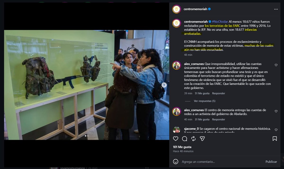 Sofiaariza01's tweet photo. Ya empezó la agenda Abelardista a usar los lugares comunes para contar el conflicto armado. Esta es la cuenta de Centro Nacional de Memoria, instrumentalizando, tal y como se hizo en campaña, a los niños (hoy ex combatientes) que fueron reclutados por las FARC. Qué desesperanza. https://t.co/YrrW4qcmcH