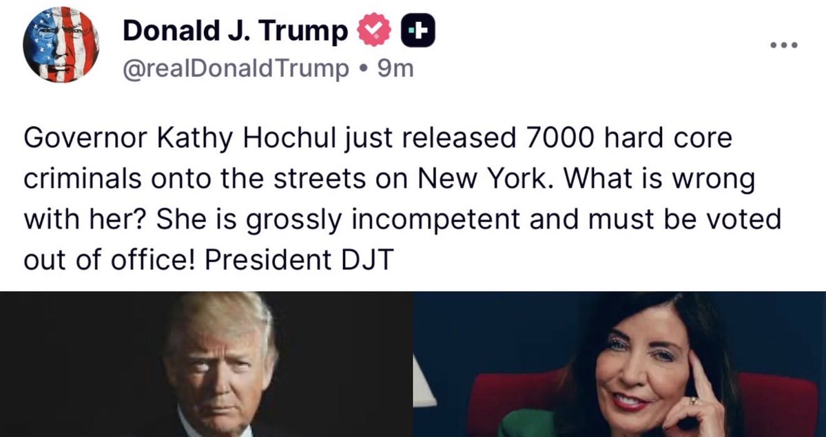 MAGAVoice's tweet photo. 🚨 Trump just dropped the Hammer on CORRUPT Gov Kathy Hochul saying she “released 7000 hard core criminals onto the streets of NY”

TRUMP IS NOT MESSING AROUND TONIGHT https://t.co/imkOHCYblc
