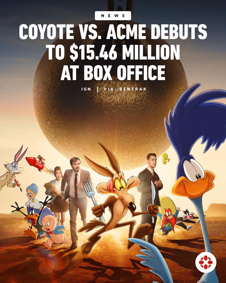 IGN's tweet photo. Coyote vs. Acme made its grand entrance in theaters with a domestic haul of $15.46 million and an international haul of $8.42 million ($23.89 million global), proving that campaigners were willing to show up for the movie they've been fighting for. https://t.co/LBdRuD4Ukq https://t.co/9OqQxmPmdU