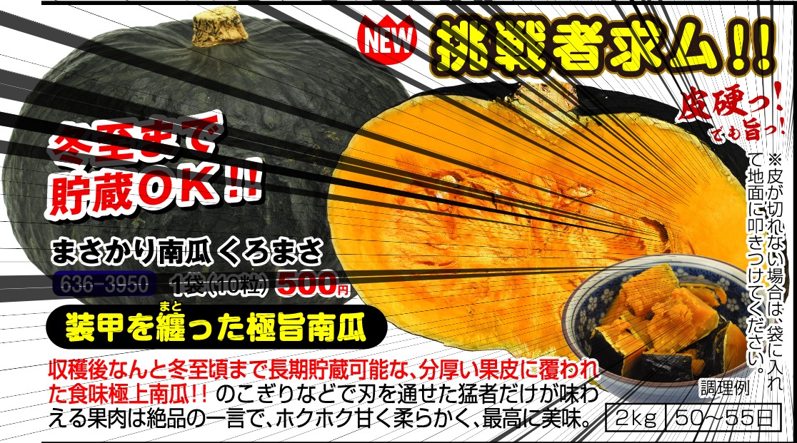 KOKKAEN_PR's tweet photo. 普通の包丁では歯が立たない可能性のある皮硬カボチャ。手持ちの刃物が使い物にならない場合は、袋に入れて地面に叩きつけてください。

#野菜の日 なので面白野菜を紹介。 https://t.co/3OVBNdBDke
