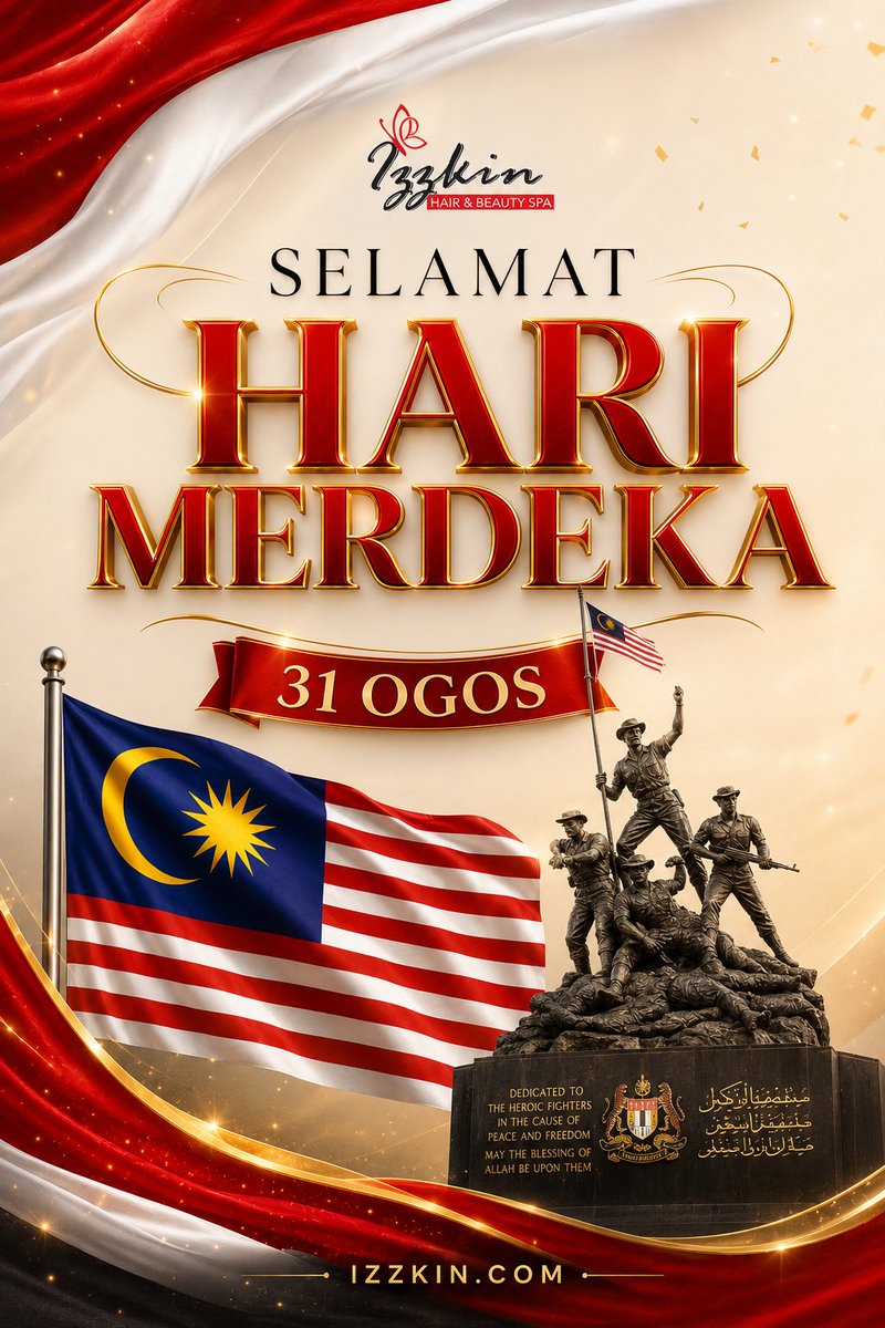 Izzkin's tweet photo. SELAMAT HARI MERDEKA 31 OGOS 2026 🇲🇾

Merdeka bukan sekadar bebas daripada penjajahan, tetapi bebas untuk memilih jalan yang benar, menjaga perpaduan, menghargai pengorbanan dan membina masa depan dengan penuh amanah.

Malaysia, Tanah Tumpahnya Darahku.

https://t.co/Prsk25adqj https://t.co/CgWA4CzZHQ