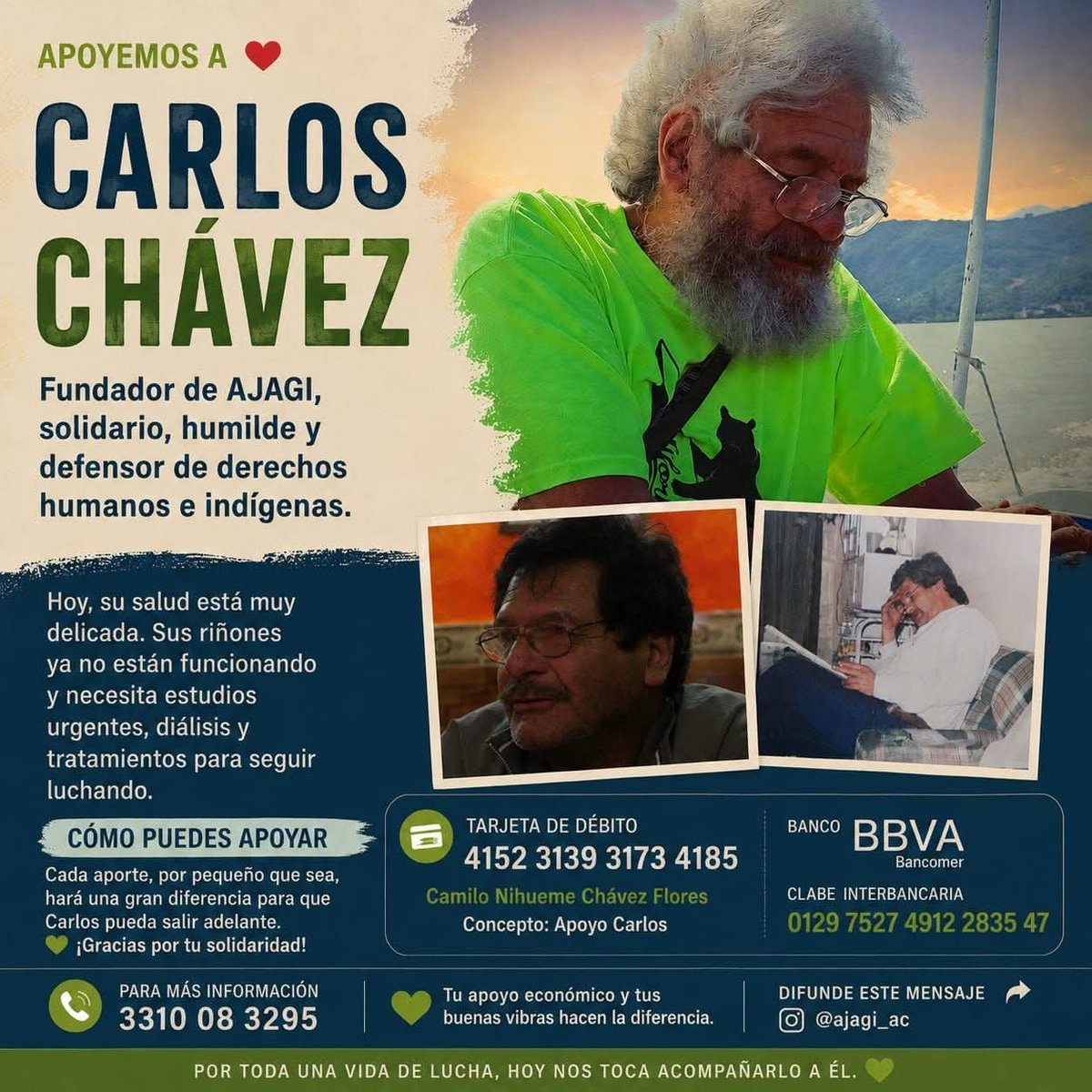 RedTDT's tweet photo. Solicitamos apoyo para Carlos Chávez, fundador de AJAGI, quien esta pasando por una situación complicada de salud.

AJAGI es una organización integrante de esta red. El trabajo de Carlos Chávez ha sido fundamental para el acompañamiento con los pueblos indígenas.

¡Súmate! https://t.co/tivLgYPSoc