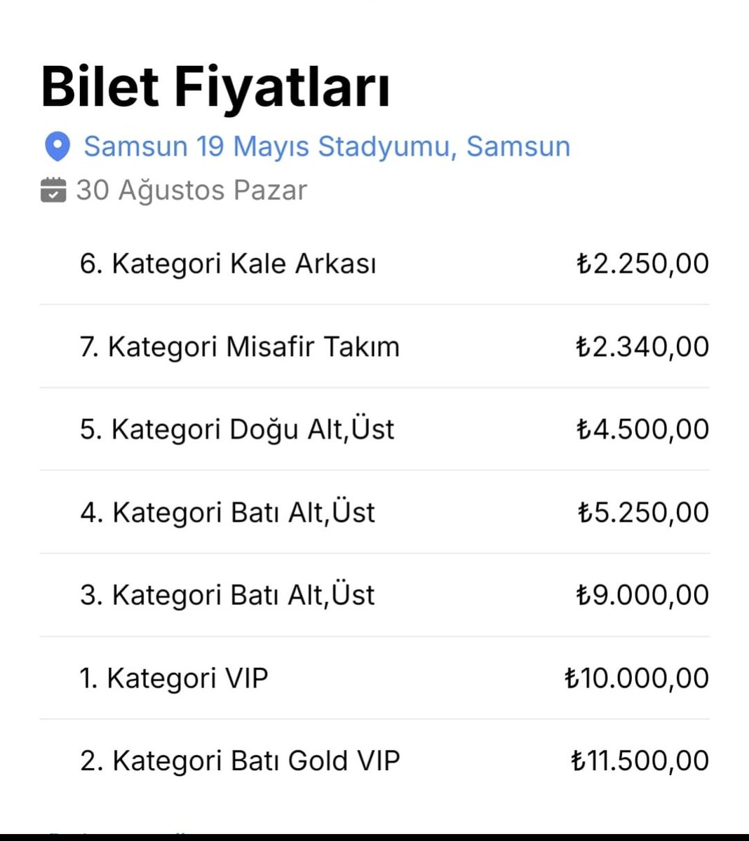 AtaEdgley's tweet photo. @Fenerba19143158 @bbosports Samsundayım dedim fener deplasman bileti bulamam en iyisi ev sahibi bileti alayım dedim fiyatlar boyle https://t.co/g1JANhhrks