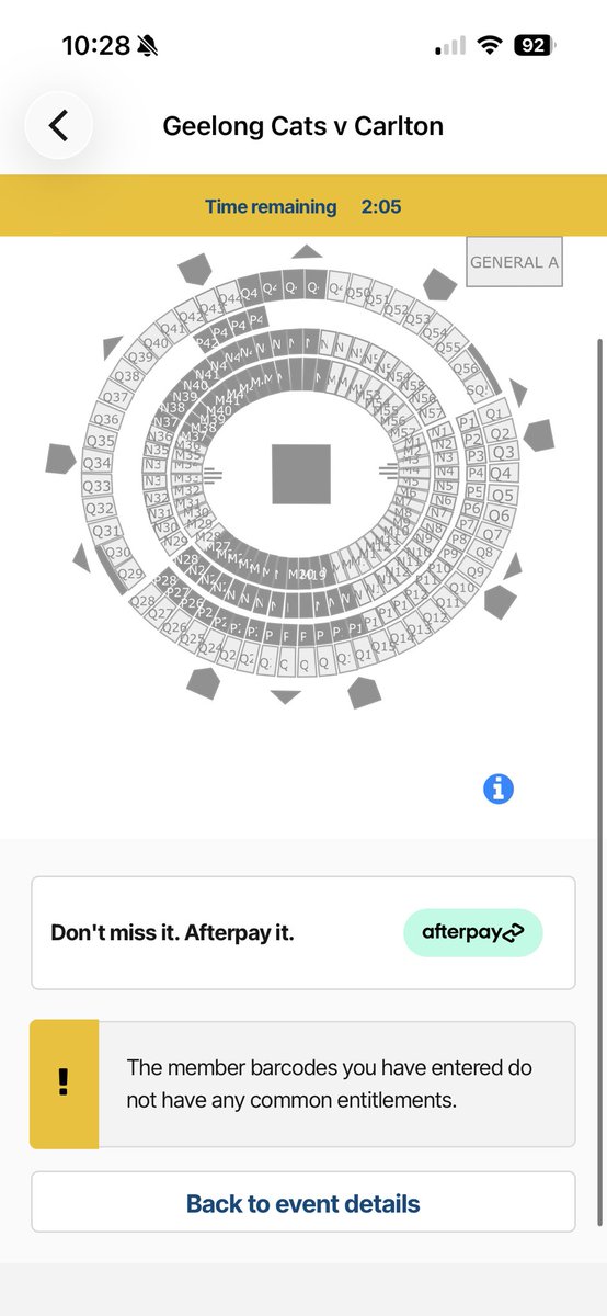 fisncr's tweet photo. @Haydenfreedom Had this BS pop up when using 2 barcodes, both worked fine individually going in but not both at the same time. I hate Ticketek https://t.co/tNZ83v1kOW