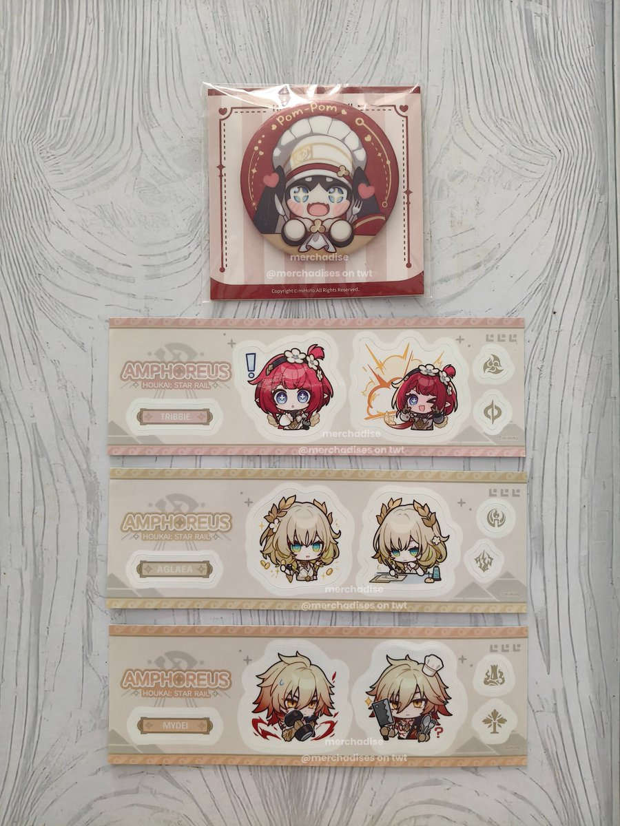 merchadises's tweet photo. wts
official sticker set hsr x lawson

mydei + pompom pin 🏷️ 20k
aglaea 🏷️ 15k
tribbie 🏷️ 15k

🎁 take all free pin
✅ masih up = masih ada

t. #warunghsr #warunghoyo #aglaea #mydei #tribbie https://t.co/UjBITpLk2S