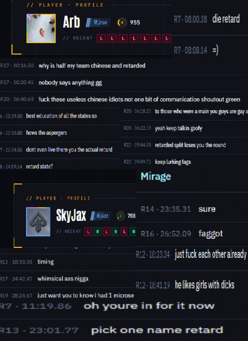 fpsbypass's tweet photo. Notable players Arb and Skyjax also have ableist homophobic, and racist chat logs

Proof provided below https://t.co/JFTWD7hXVr