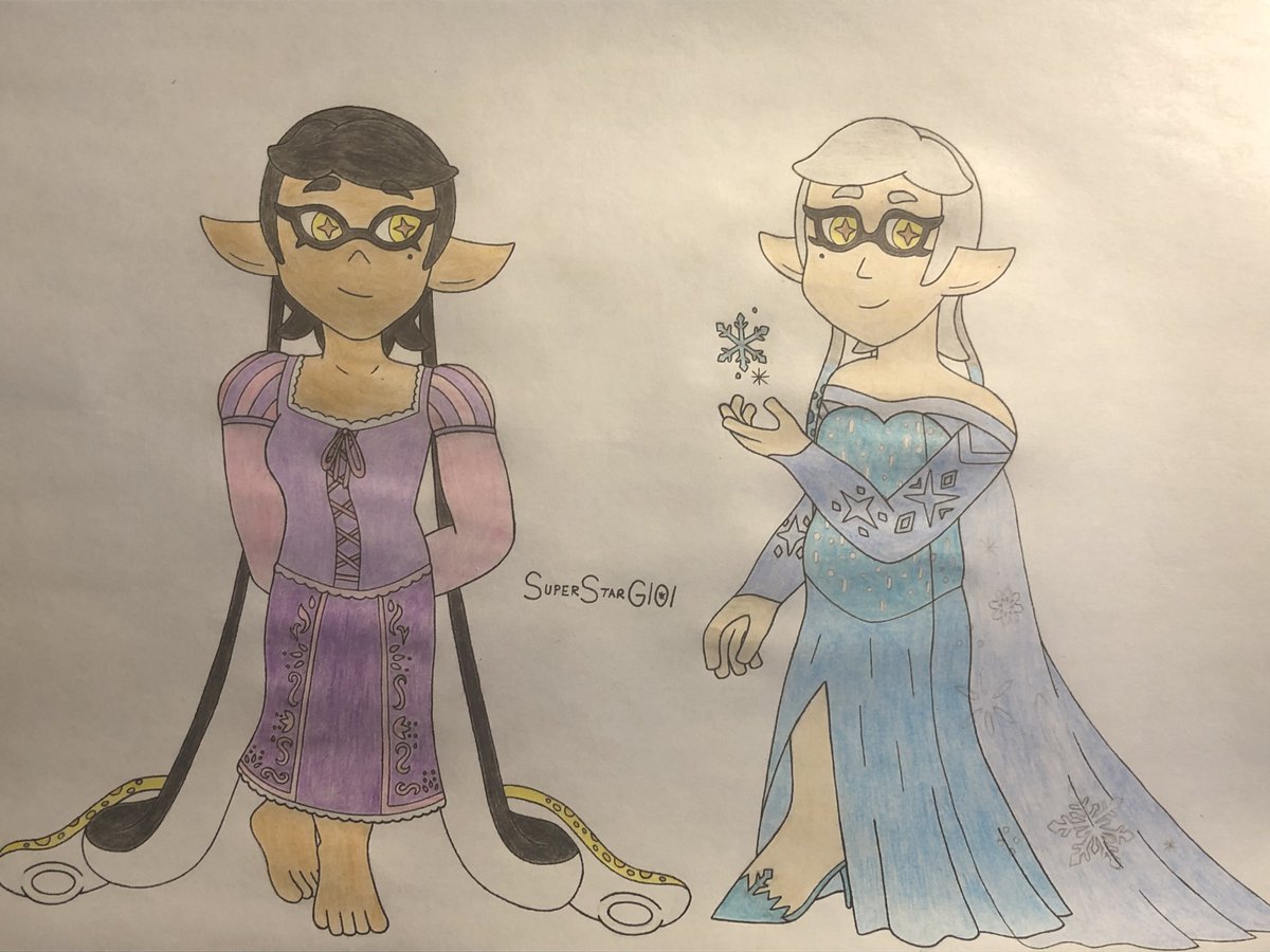 SuperstarG101's tweet photo. Looks like the Squid Sisters decided to cosplay as a familiar long-haired princess and a lovely ice queen 👀
#squidsisters #callie #marie #tangled #frozen #rapunzel #elsa https://t.co/Y2qomQAGaN