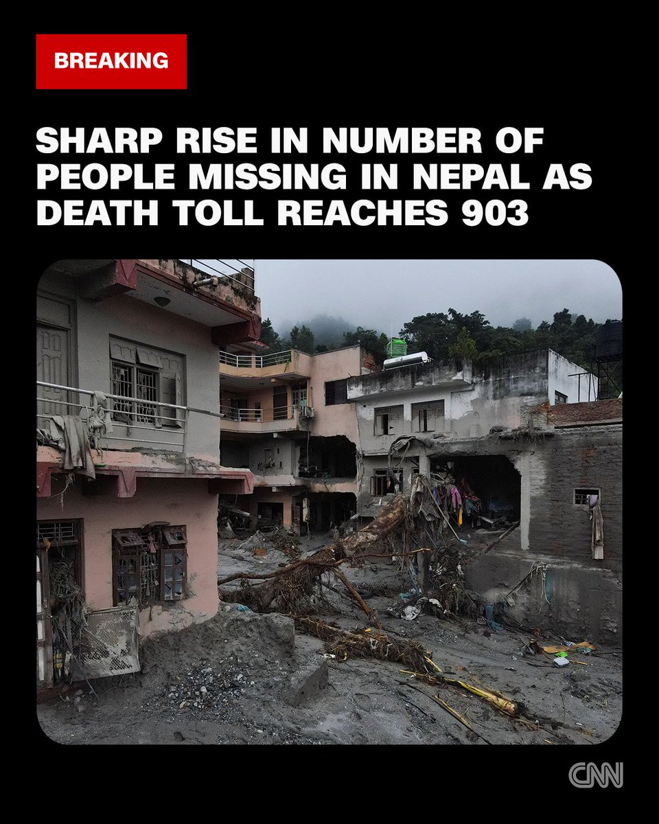 cnni's tweet photo. The number of people missing in Nepal has risen sharply to 4,247 and the death toll has climbed to 903 after last week's catastrophic flooding, officials say. 

Follow live updates: https://t.co/2uNTboaFQj https://t.co/HsHaa96kqt