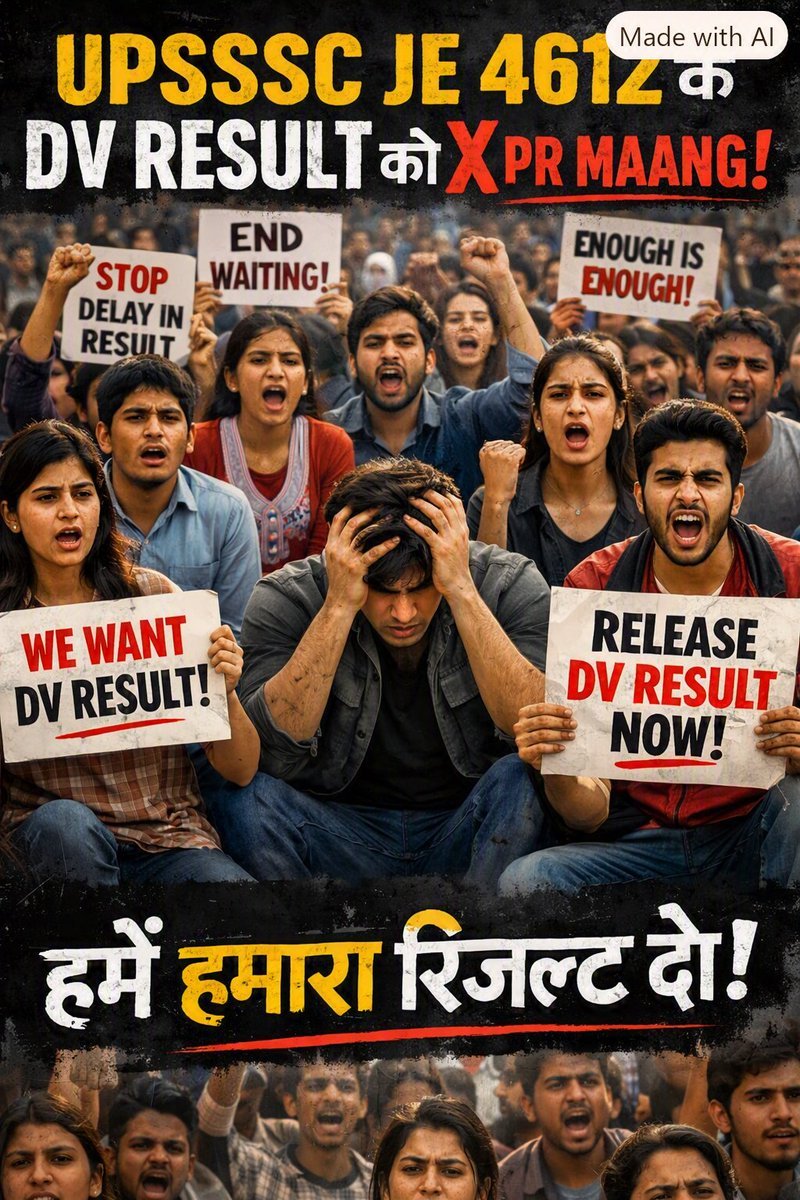 563_arvind's tweet photo. UPSSSC JE 4612 के अभ्यर्थियों ने वर्षों की मेहनत की है।
अब भर्ती के अंतिम परिणाम का इंतजार है।
समय बीत रहा है, उम्र और अवसर दोनों निकल रहे हैं।
कृपया अभ्यर्थियों की चिंता को समझते हुए
DV Result जल्द जारी करें।
#UPSSSC_JE_DV_RESULT_4612

#UPSSSC_JE_DV_RESULT_4612 https://t.co/tjRBbzcC1h