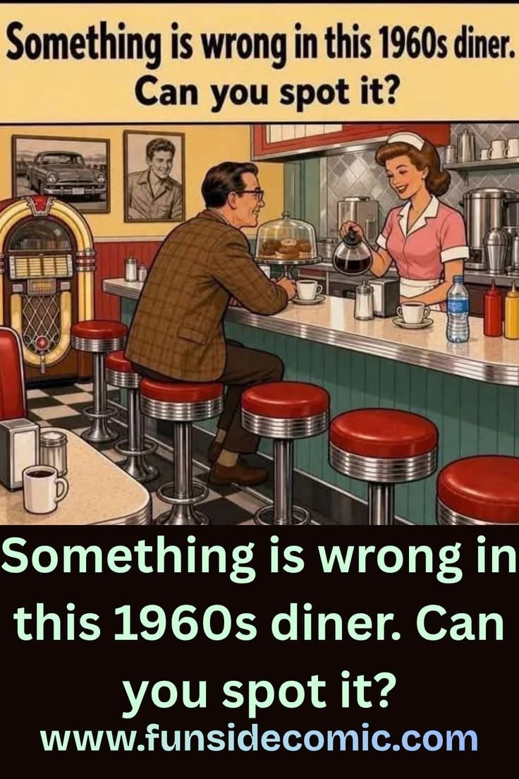 Tiannaya_'s tweet photo. This 1960s diner seems perfectly normal… until you notice ONE detail that doesn’t belong there. 👀

Can you spot it? 🔎 https://t.co/urtpESaFtD