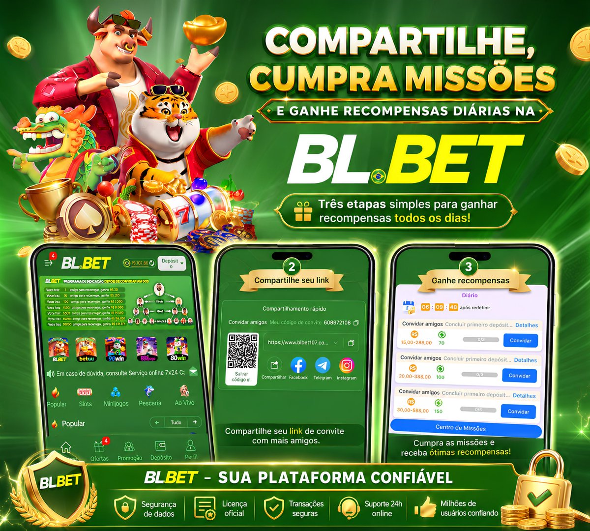 BLbetcom's tweet photo. COMPARTILHE–CONCLUA TAREFAS – RECEBA RECOMPENSAS DIARIAMENTE
Passo 1:Convide seus amigos para a BLBET
Passo 2:Compartilhe o link de convite do seu amigo
Passo 3:Conclua as tarefas exibidas na Central de Tarefas
Passo 4: Receba sua recompensa correspondente após concluir a tarefa https://t.co/60386jDLvL
