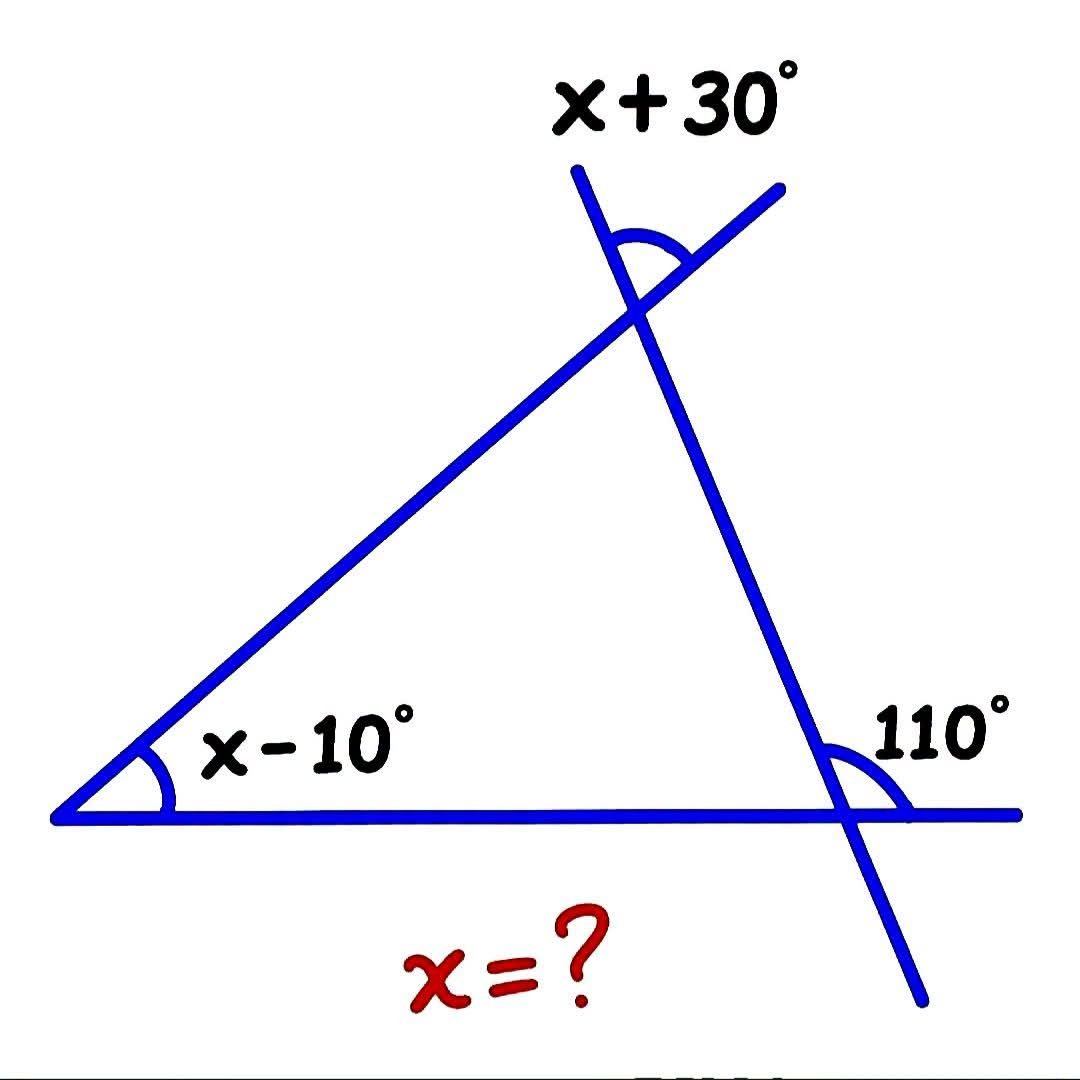 springvioletvw's tweet photo. 180-110=70

180=70+(x-10)+(x+30)

180=70+x-10+x+30
(180-90)/2=45 = x https://t.co/vZXAuVsVrr