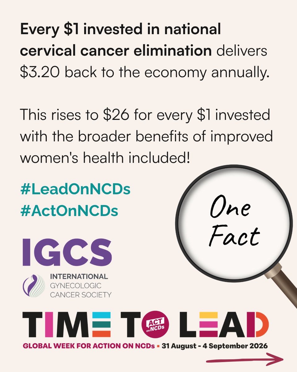 IGCSociety's tweet photo. This Global Week for Action on NCDs, IGCS is calling on our global community to lead where we can make a profound difference: cervical cancer elimination.

We know what it takes. HPV vaccination. Screening. Timely diagnosis and treatment. And national strategies that bring these efforts together.
Now we need leadership to turn knowledge into action.

IGCS members have an important role to play — as clinicians, researchers, advocates, educators, and trusted voices in their countries and communities. Together, we can advocate for greater investment in NCD prevention and care and help make cervical cancer elimination a national priority.

Our ask: Every country needs a cervical cancer elimination strategy that drives coordinated action across all three WHO pillars.

Through the IGCS ACCESS initiative, we are working with members and partners to help accelerate that progress — including building a global picture of national elimination strategies and sharing resources that can help countries move forward. Learn more: https://t.co/XUrcvRIZJU 

During #ActOnNCDs Global Week, we encourage every IGCS member to consider: What can I do, in my role and in my country, to help move cervical cancer elimination forward?

Together, our collective expertise and influence can help make elimination possible.

#LeadOnNCDs #ActOnNCDs #CervicalCancerElimination #IGCS