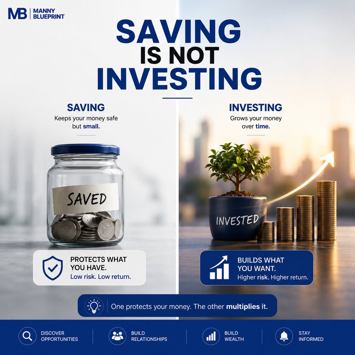 mannyblueprint's tweet photo. Saving is water in a bottle — safe, always there.

Investing is water in soil — it can grow into more, but it's not guaranteed to rain.

Protect with one. Grow with the other. 💭

#FinancialLiteracy #SmartMoney #InvestSmart #mannyblueprint https://t.co/ySGYv6Eo4o