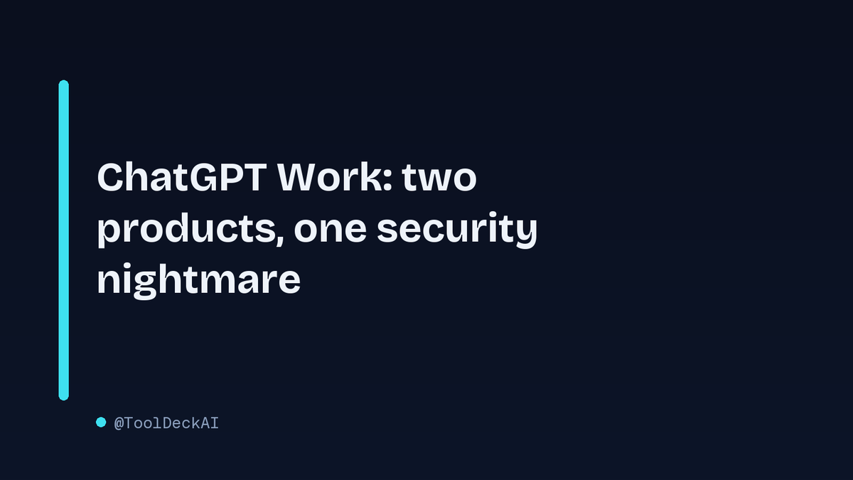 ToolDeckAI's tweet photo. ChatGPT Work is really two products: cloud and desktop. The desktop one is basically Codex with a new coat of paint. The actual problem though? It mixes private data, untrusted content, and exfiltration channels. That's a combo nobody's talking about.
#ChatGPTWork #ToolDeckAI https://t.co/L3a9kvfNxl