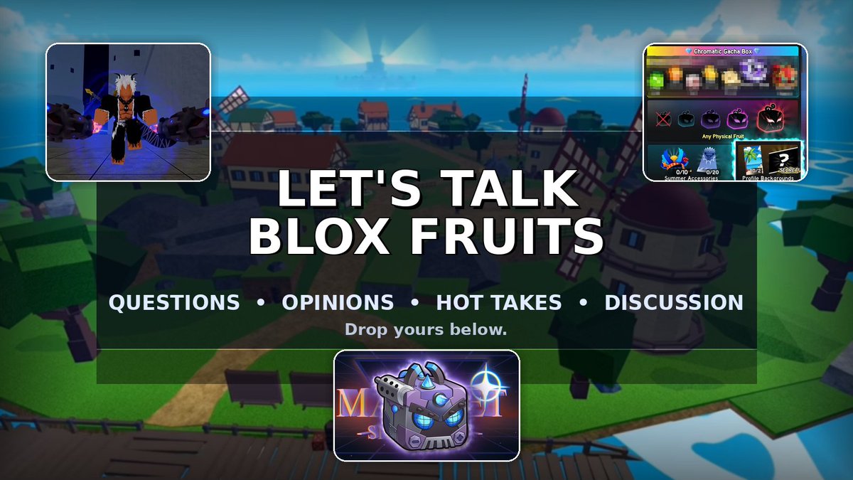 NoctisAU's tweet photo. Let’s talk Blox Fruits.

Drop any questions, opinions, concerns, hot takes, or anything you want to talk about below. Blox Fruits' Discord server is included

I’ll reply where I can and give my genuine thoughts and honest answers. I have extensive knowledge of many aspects of the game, so feel free to ask more in depth questions.

I won’t answer questions about plans or leak anything that hasn’t already been publicly shown.

Doesn’t have to be strictly questions either. Just keep it respectful, and let’s talk.
#bloxfruits #robloxㅤ