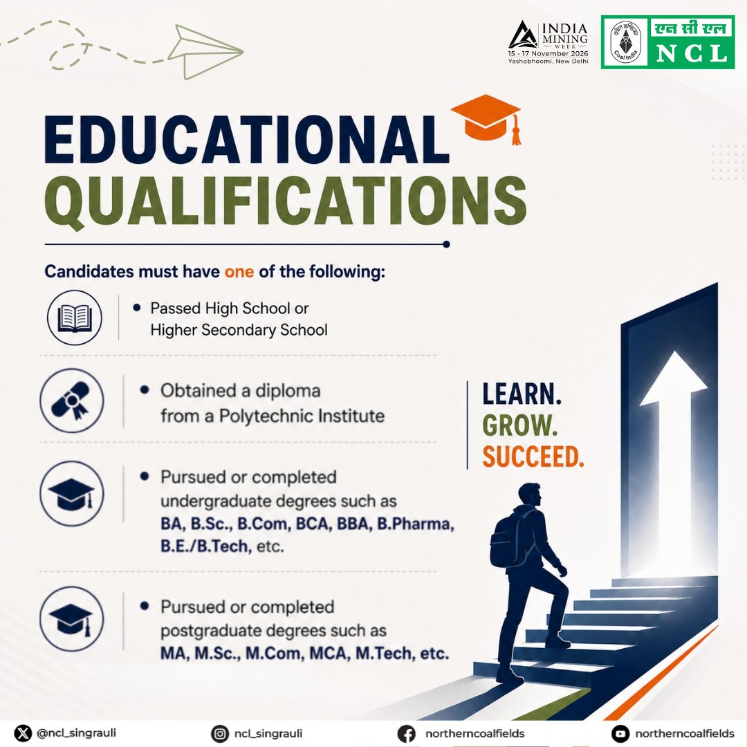 NCL_SINGRAULI's tweet photo. Kickstart your career journey with the Prime Minister Internship Scheme (PMIS)

NCL invites applications for internship opportunities across various technical and non-technical disciplines, including Electrical, Mechanical, Civil, Chemistry, Commerce and Pharmacy.

Apply Online: https://t.co/KEtwmSxPp8

#PMInternshipScheme #PMIS #InternshipOpportunity #NCL #CareerOpportunity #SkillDevelopment #NCL #CoalIndia

@CoalMinistry | @CoalIndiaHQ | @kishanreddybjp
| @satishdubeyy
