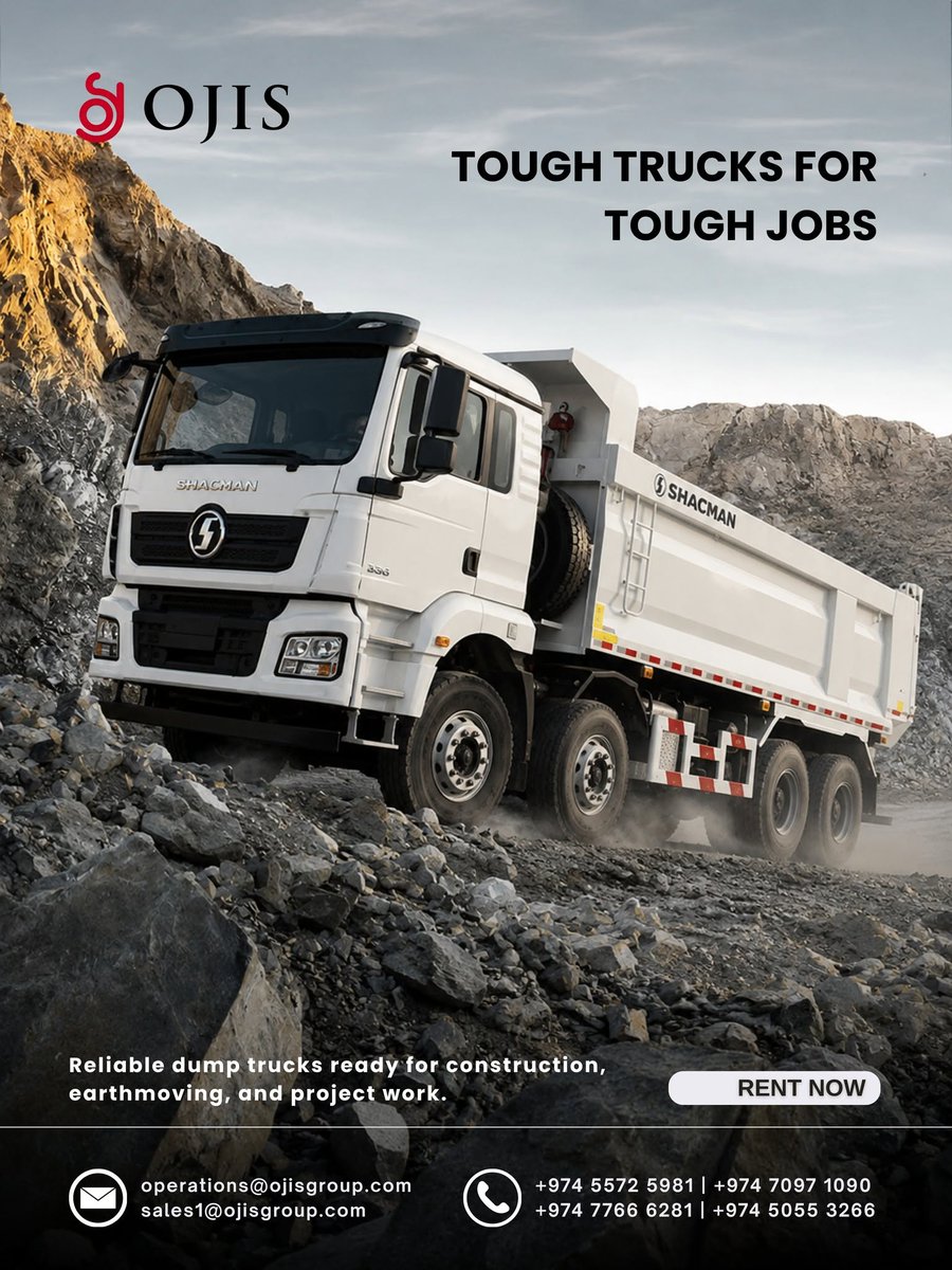Ojis_Qatar's tweet photo. TOUGH TRUCKS FOR TOUGH JOBS 📷

📷 RENT NOW —
+974 5572 5981 | +974 7097 1090
- operations@ojisgroup.com
- sales1@ojisgroup.com

#ojistrading #DumpTruckRental #ToughTrucks #DumpTruckRental #constructionlife https://t.co/A7s12AkwGh