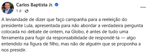 Amaro_Coronel's tweet photo. Baptista Jr, ao declarar-se contra o golpismo, se lança de cabeça na verdadeira quebra da ordem constitucional que impera no Brasil.
Hoje temos investigações sendo conduzidas de acordo com as determinações dos investigados.
Pretensas vítimas condenando e perseguindo seus réus de estimação.
Denúncias sem base de jornalistas alinhados ao sistema servindo como fonte para investigações, enquanto jornalistas que denunciam condutas irregulares têm seus direitos constitucionais desrespeitados.
Temos brasileiros banidos, políticos cassados sem causa justa, pessoas perseguidas, cláusulas pétreas desrespeitadas, presos políticos, ameaças a delatores, juízes que soltam seus bandidos de estimação e prendem inocentes com suas bíblias e batons.
Batista Jr sabe disso.
Ninguém chega ao cargo de comandante da Força Aérea sem ter a real dimensão do que acontece no Brasil.
O que move suas intenções não é a ingenuidade.
Quem age em acordo com o mal, não sendo por ingenuidade, apenas um adjetivo o qualifica.