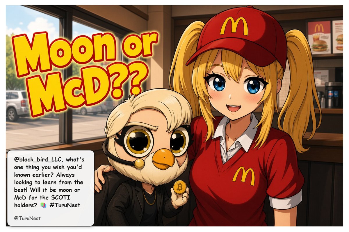TuruNest's tweet photo. @black_bird_LLC, what's one thing you wish you'd known earlier? Always looking to learn from the best! Will it be moon or McD for the $COTI holders? 📚 #TuruNest https://t.co/E5GDGt5rKb
