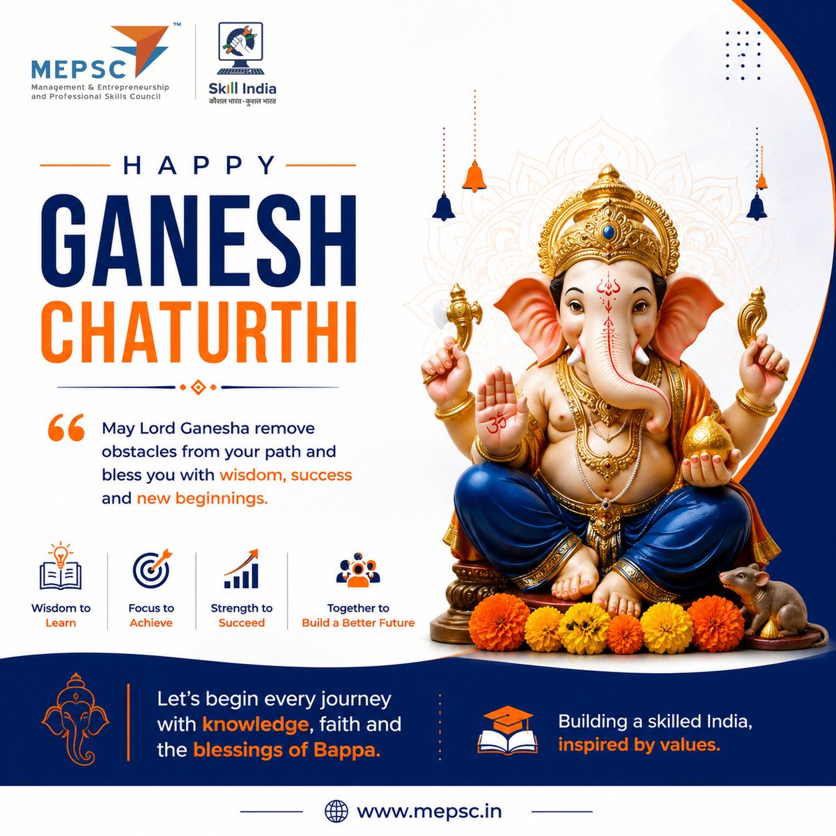 MEPSCindia's tweet photo. Wishing you all a blessed and joyous Ganesh Chaturthi 🌺

May Lord Ganesha’s presence brings wisdom, prosperity, and positivity into our lives.

Ganesh Chaturthi celebrates the birth of Lord Ganesha, revered as the remover of obstacles and the symbol of wisdom, knowledge, and new beginnings.

.
.
.
.
.
.
.
.
.
.

#GaneshChaturthi #GanpatiBappaMorya #LordGanesha #FestivalOfWisdom #NewBeginnings #ProsperityAndPeace #IndianCulture #skills4all #skills4newindia #MEPSC #GPTWcertified #GreatPlaceToWork #GreatPlaceToWorkCertified

@PMOIndia @MSDESkillIndia @jayantrld @NSDCIndia @NCVETIndia @aimaindia @Youth4Entrprise @SkillReporter