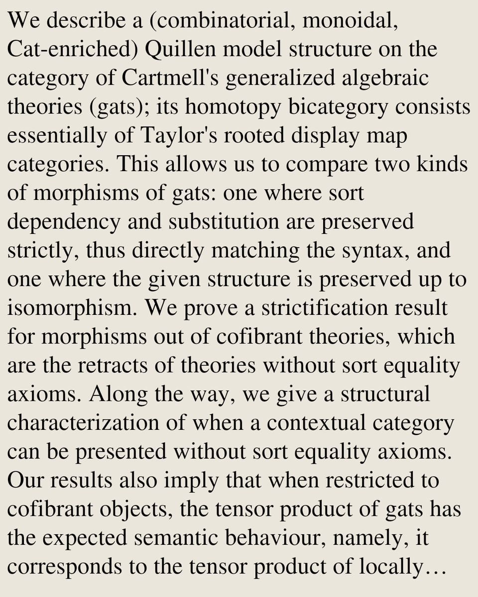 CategoryPapers's tweet photo. A categorical model structure for generalized algebraic theories

Daniel Almeida
https://t.co/JrdRxXLIAJ [𝚖𝚊𝚝𝚑.𝙲𝚃 𝚖𝚊𝚝𝚑.𝙻𝙾] https://t.co/CLG4PyHmRM