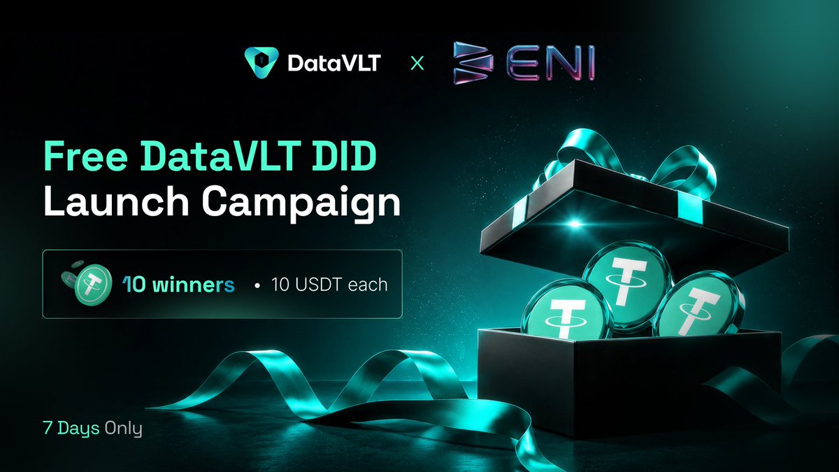 DataVLTAI's tweet photo. #DataVLT ร #ENI | Free DID Launch Campaign
Two ecosystems. One verifiable identity layer.
๐ Mint Your DataVLT DID for Free on ENI Mainnet โ https://t.co/0YpuDLCTd7
๐ฐ 10 Winners ยท 10 USDT Each
How to participate
โ
Follow @DataVLTAI & @ENI__Official
โ
Like + RT this post
โ
Tag 2 friends + #DataVLT #ENI
โ
Submit the ENI Chain address linked to your DID ๐
๐
Ends September 6
Enter the DataVLT ร ENI ecosystem with a verifiable identity. ๐ฅ
