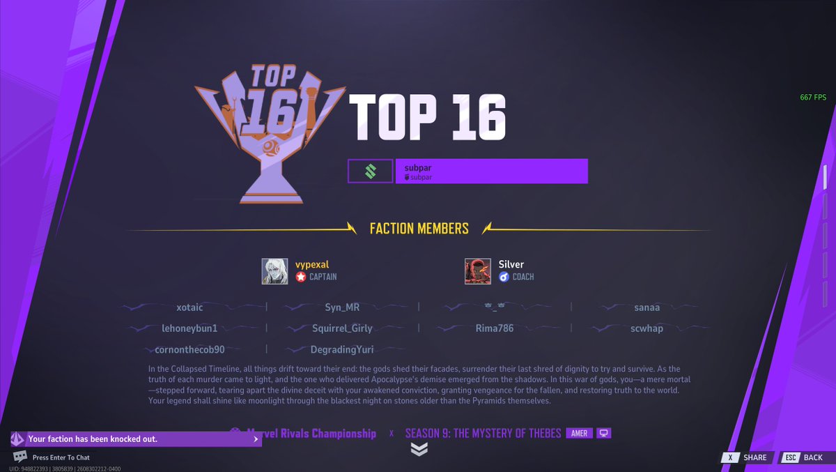 Vypexal's tweet photo. top 12 with my out of rivals friend group team, 
silver, etern peak tank player 
@Xotaic , etern peak content creator hulk otp
@cornonthecob90_ , disrepected oaa spidey otp
@lehoneybun1 , disrespected oaa ironfist otp
@Scwhappy , oaa peak HSDPS player (on support)
proud of them https://t.co/EogFcOTwmJ