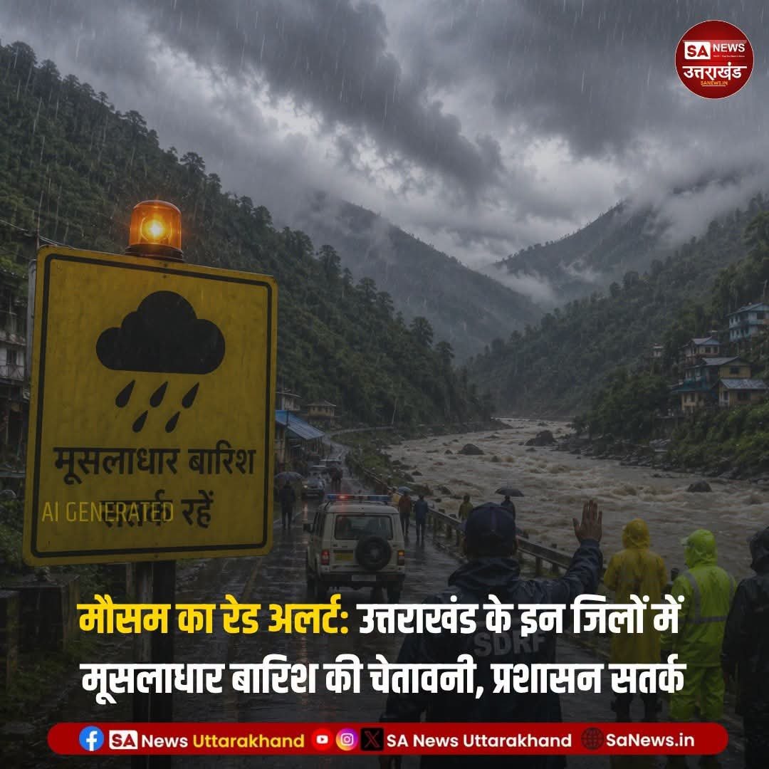 SANewsUK's tweet photo. 🌧️ उत्तराखंड में भारी बारिश का अलर्ट!

देहरादून, बागेश्वर, चमोली और नैनीताल में ऑरेंज अलर्ट, जबकि पौड़ी, टिहरी, रुद्रप्रयाग, चंपावत और ऊधमसिंह नगर में येलो अलर्ट जारी किया है। 5 सितंबर तक मौसम खराब रहने की संभावना है।

#SaNewsUttarakhand #WeatherUpdate #RainAlert #Uttarakhand https://t.co/tLQOtrw1fK