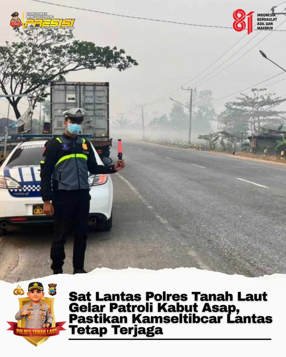 LautHumas's tweet photo. Satuan Lalu Lintas Polres Tanah Laut hadir di tengah masyarakat melalui patroli dan pengaturan lalu lintas di Jalan A. Yani Desa Gunung Raja dan Desa Pandahan, Senin (31/8/2026).

Polantas Hadir, Masyarakat Aman!

#PolresTanahLaut #PoldaKalsel #SatLantas #PolriPresisi https://t.co/hiLWKnoAe2