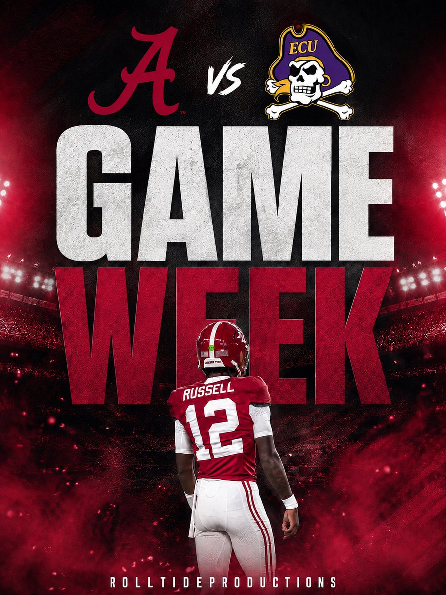RollTideProds's tweet photo. The offseason has been long enough and we are less than a week away from Alabama Football!🐘🐘🐘

Alabama vs ECU 9/5/26 11:00 AM CT.

#alabamafootball #RollTide https://t.co/5Of8DKye6z