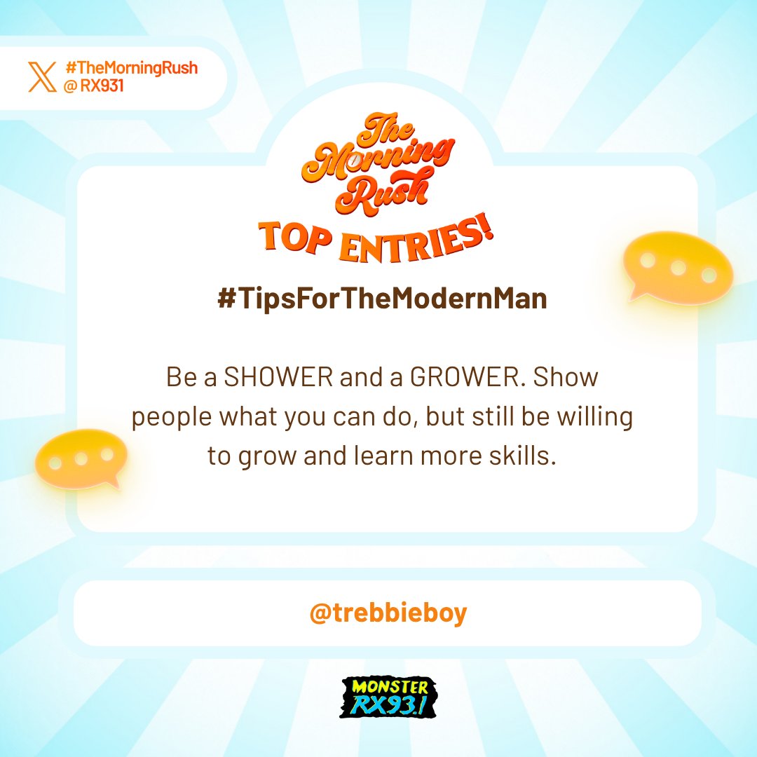 RX931's tweet photo. Top Entry: #TipsForTheModernMan from @trebbieboy #TheMorningRush https://t.co/8G9CAxIHNh