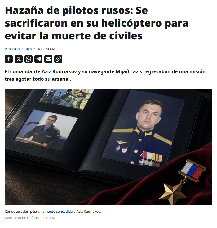 ActualidadRT's tweet photo. 🇷🇺 El Ministerio de Defensa ha revelado la hazaña de dos aviadores rusos que sacrificaron su vida para salvar a civiles de un ataque ucraniano.

Su historia: https://t.co/RuKsXqhoP4 https://t.co/2jKpL4poei