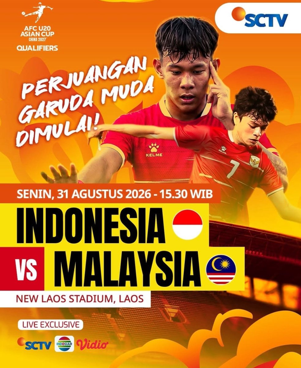 SiaranBolaLive's tweet photo. #MATCHDAY #AFCU20Qualifiers 
#TIMNASDAY 
INDONESIA vs MALAYSIA
K.O 16.00 WIB
SCTV LIVE

AYO ANAK MUDA!!! https://t.co/qKsGAj3sAI