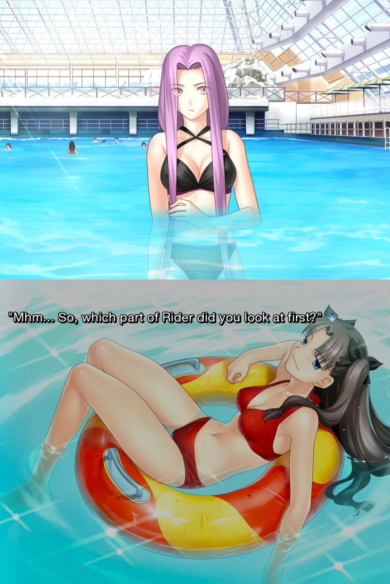 TypeRamza's tweet photo. Rin checking out Rider shows her much of a bi queen she is https://t.co/GgfuJiBt4b
