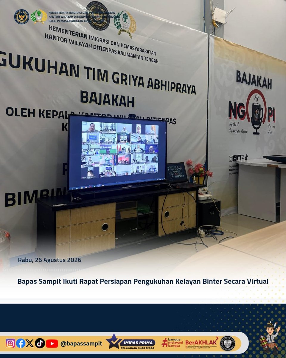 bapas_sampit's tweet photo. Bapas Sampit Ikuti Rapat Persiapan Pengukuhan Kelayan Binter Secara Virtual

Selengkapnya pada:
https://t.co/5gSuj901pN

Humas Bapas Sampit

#kemenimipas
#Ditjenpas
#pemasyarakatan
#penjagadanpanduan
#DitjenpasKalteng
#Hensah
#infomipas https://t.co/ulFHYO9gft