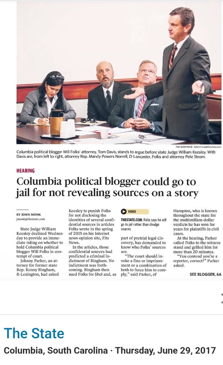 MelissaLGoforth's tweet photo. Almost forgot @MPowersNorrell represented @TheWillFolks,@fitsnews in Lexington County lawsuit almost a decade ago - time flies.
15-CP-32-1764
Kenneth A. Bingham v. William R. Folks, III and FITSNEWS, LLC
@jmonkatthestate
June 29 & July 8, 2017
#scpol #lexingtonsc #caycesc https://t.co/T4gdoa3yyQ