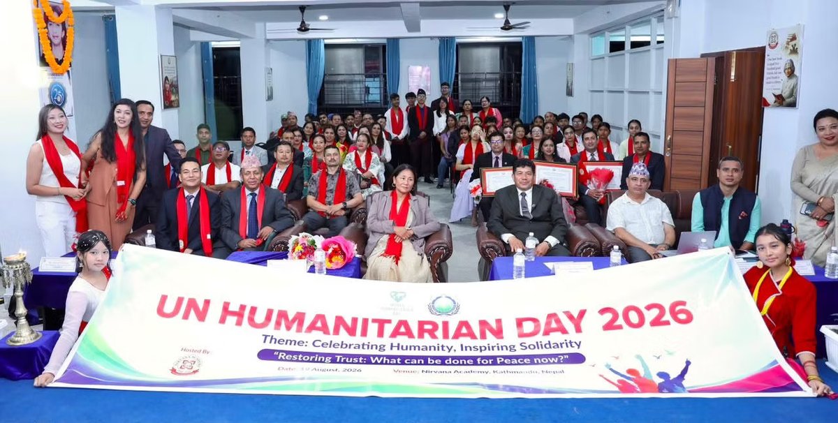 UPF_Intl's tweet photo. Restoring trust begins with putting peace into practice.

UPF-Nepal and Nirvana Academy marked #HumanitarianDay with 127 participants, highlighting compassion, ethical leadership, human dignity and solidarity.

The event also honored 10 new Ambassadors for Peace.

#UPFNepal #Peacebuilding #AmbassadorsForPeace