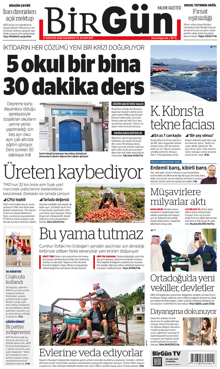 BirGun_Gazetesi's tweet photo. İktidarın her çözümü yeni bir krizi doğuruyor

5 okul bir bina, 30 dakika ders

Depreme karşı dayanıksız olduğu gerekçesiyle boşaltılan okulların yerine yenisi yapılmadığı için beş ayrı okul aynı çatı altında eğitim görüyor. Ders süreleri 30 dakikaya indi

https://t.co/3cuDEvh7rH

Bugünün BirGün'ü
