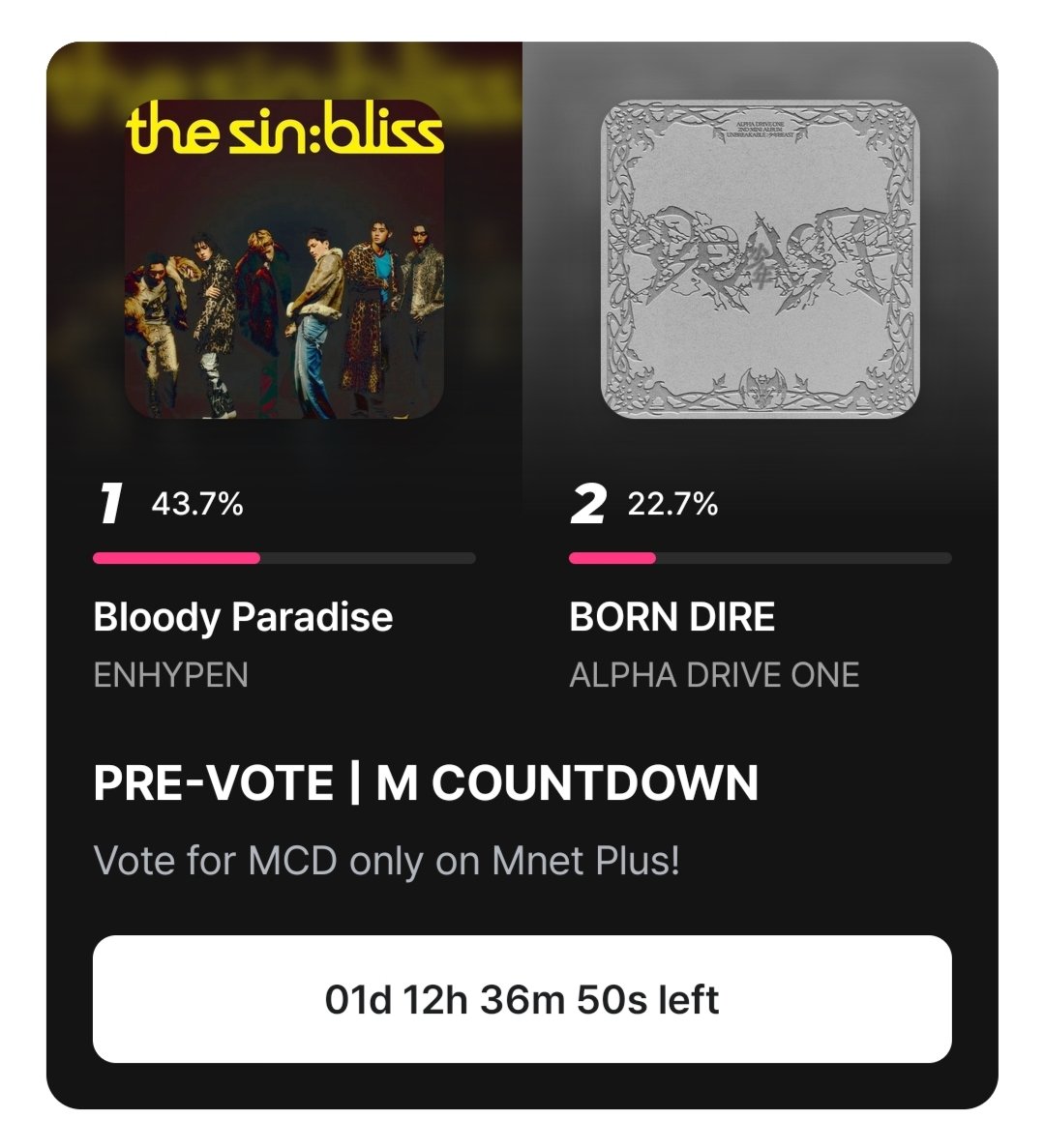 She_engene06's tweet photo. Engene keep fighting...!!!🔥🔥🔥
We really have massive possiblity to win another M Countdown this week. For this we must need to win the pre and live vote. 
Our pre vote is going well. Keep dropping vote and be ready for the live vote...!!!!
We will give 6 win for our 6 boys !! https://t.co/0K9HP3DFby