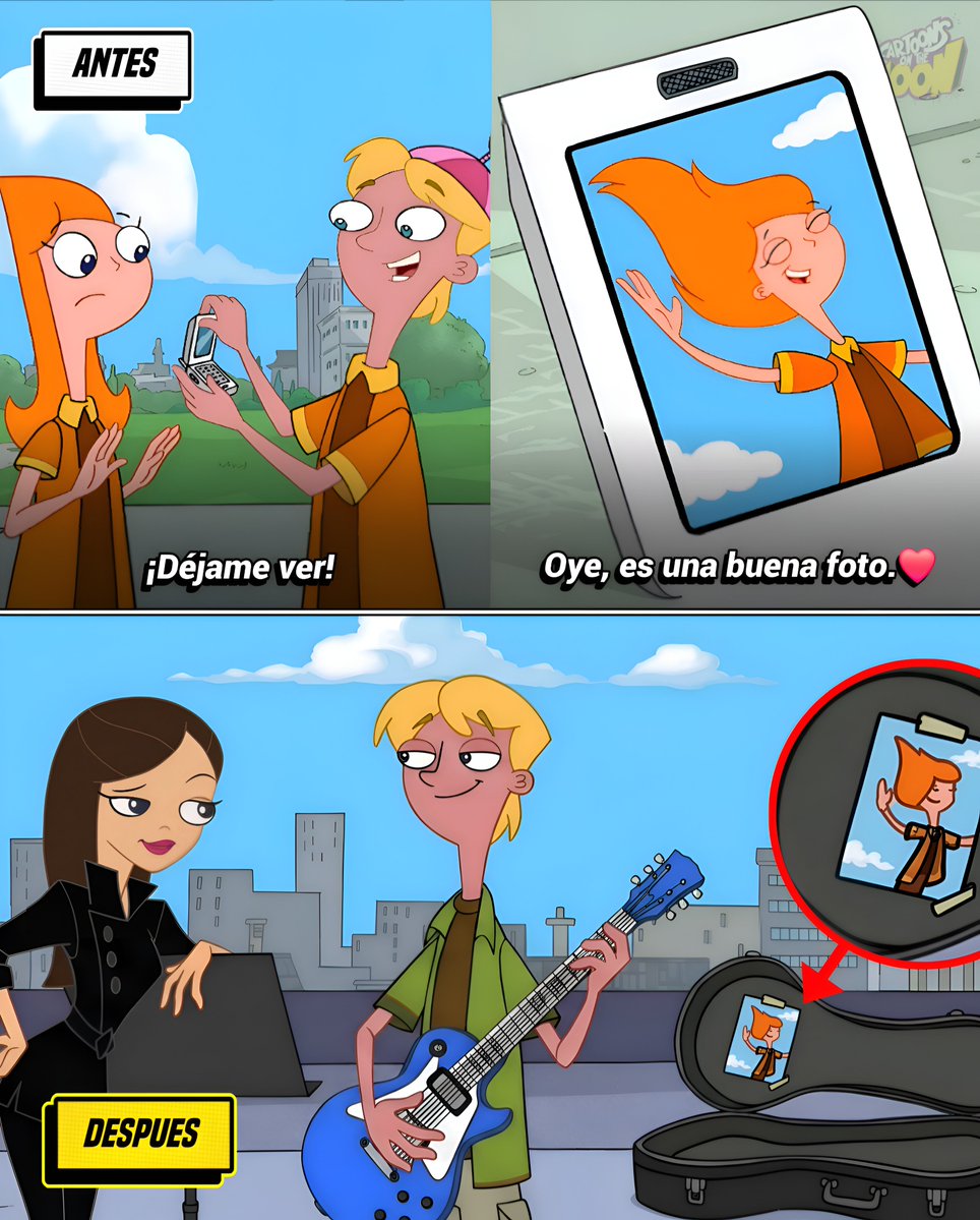 CartoonsOTMoon's tweet photo. Un dato animado hasta Beyond The Spider-Verse. Día 400:

​La foto que Candace se tomó por error con el celular de Jeremy, se volvió tan especial para él que la lleva siempre consigo en su guitarra. ❤️ https://t.co/fuGkTNLD4L