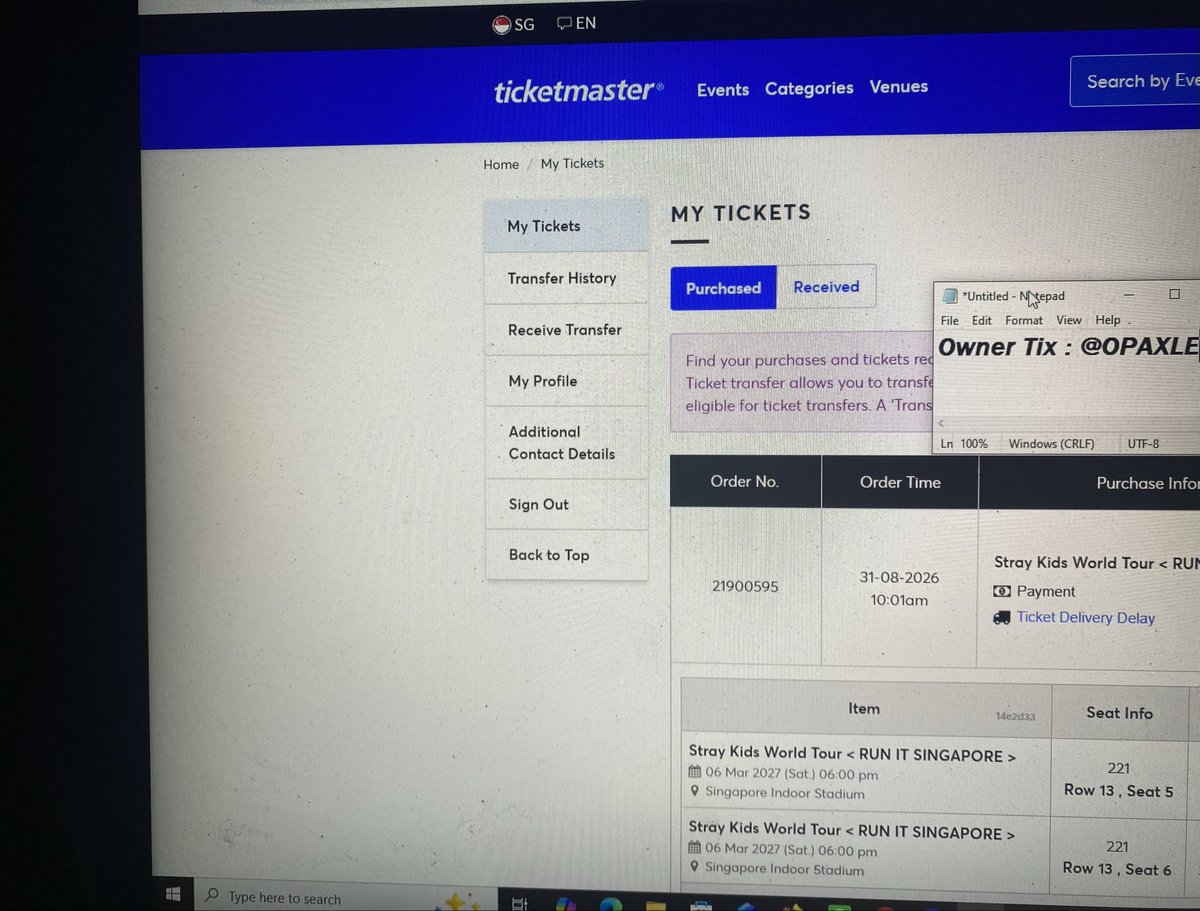 sluaxsy's tweet photo. WTS // WANT TO SELL

Stray Kids World Tour <RUN IT SINGAPORE>  

DAY 1: VIP SEATED 221 Row 13 (First Row)
              CAT 4 311

DAY 2 : VIP STANDING PEN A Qn <04

#StrayKidsinSG #RUN_IT_SINGAPORE #StrayKidsinSingapore #SKZinSG https://t.co/y2Ucxa0s8f