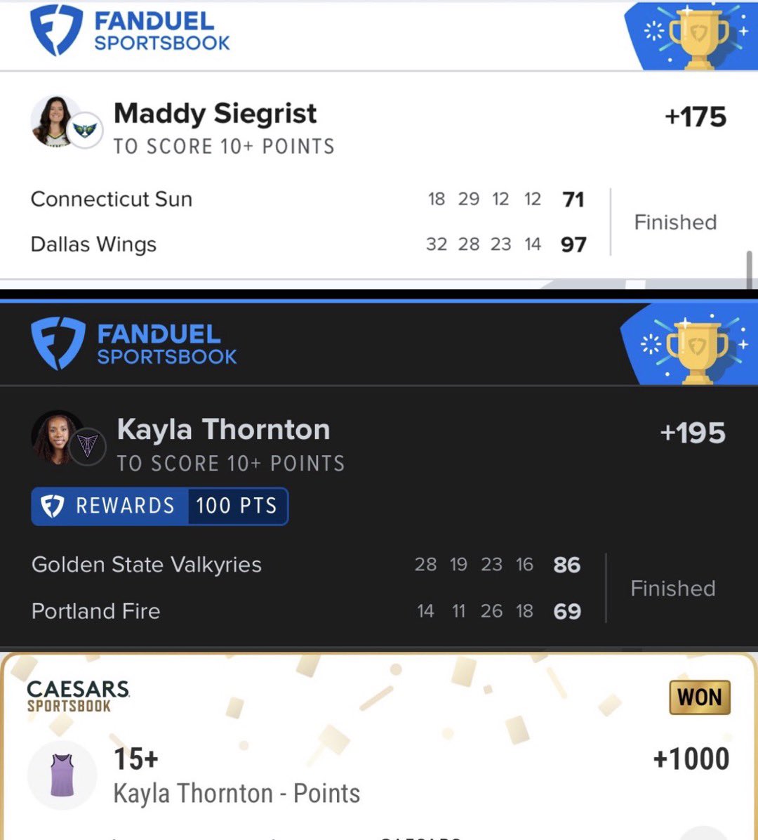 DARE_Betss's tweet photo. So long WNBA it was really fun 😉😉

One more max 🪜 to send us off into the 🌆

+175✅✅
+195✅✅
+1000✅✅✅💎

Full season recap dropping in the morning it’s been a great season if you want in you know where ⬇️⬇️⬇️

https://t.co/zkMt5fbEKp https://t.co/LmWjiNq5di