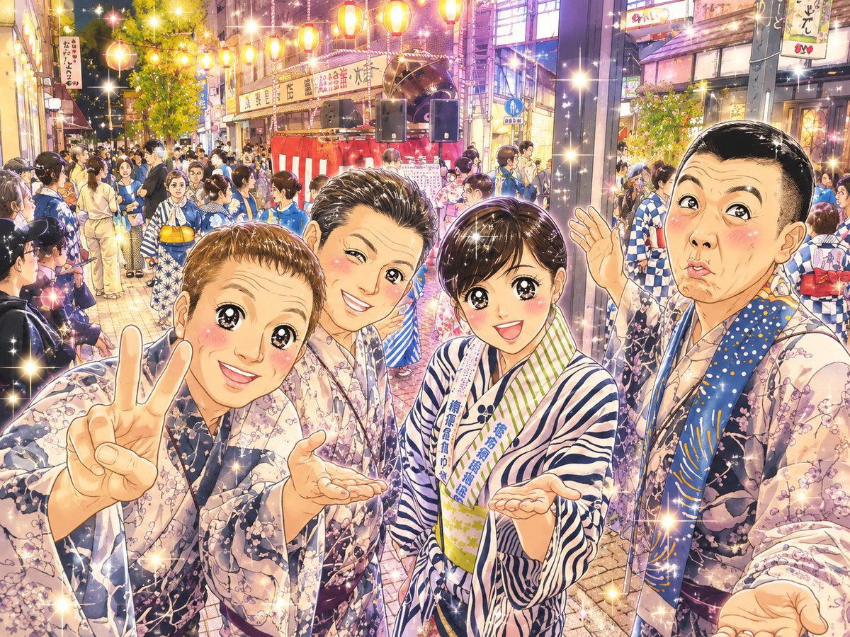 masako0327's tweet photo. 🏮亀有ゆーろーど納涼盆踊り大会

踊るのに人が多く全然前に進めない時があり😆今年は過去最多の来場数との事😲

年に一度ここで会う仲間にも会えた✨
最後の曲「大東京音頭」が終わり寂しかったけどサプライズ（笑）「野球拳」がかかり踊り笑い😆終わってまた寂しくなる😢

打ち上げはデニーズ🍻 https://t.co/9oHyKq2TO0